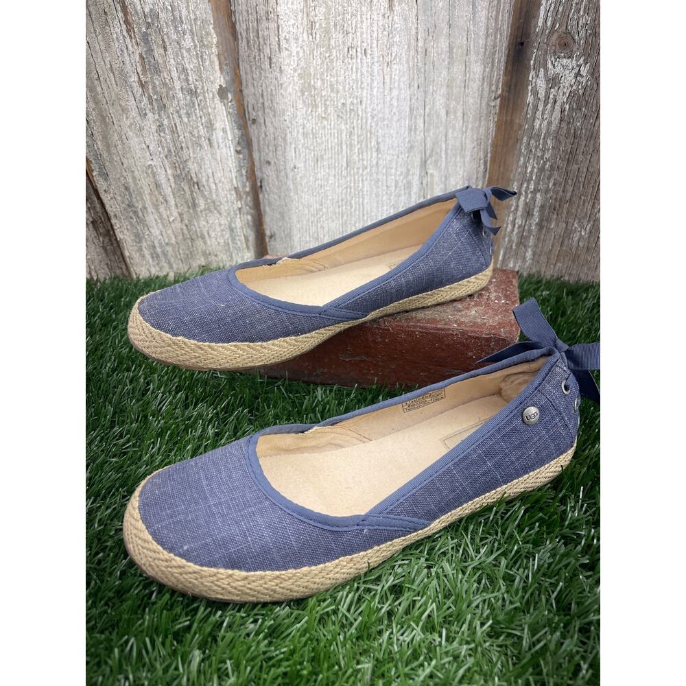 UGG Australia Indah Denim Canvas Espadrille Ballet Flats Ribbon Corset Women's 6